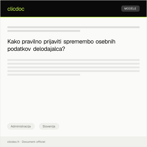 Document preview: Prijava spremembe osebnih podatkov delodajalca pri Zavodu za zaposlovanje — Administracija, Slovenija