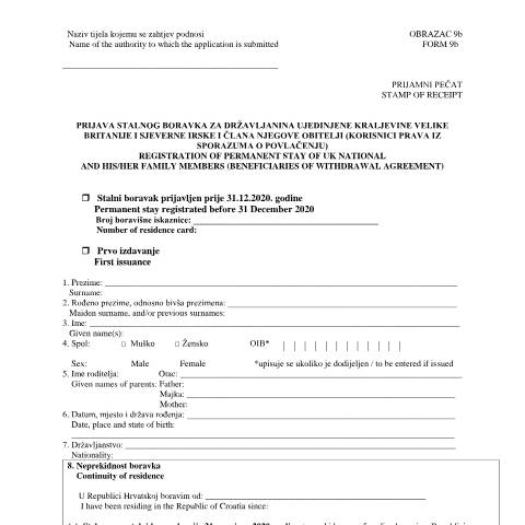 Document preview: Form9b PERMANENT STAY — MUP (interieur), Hrvatska (CERFA n°Form9b)