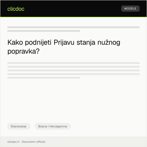 Document preview: Prijava stanja nužnog popravka stambenog objekta — Stanovanje, Bosna i Hercegovina