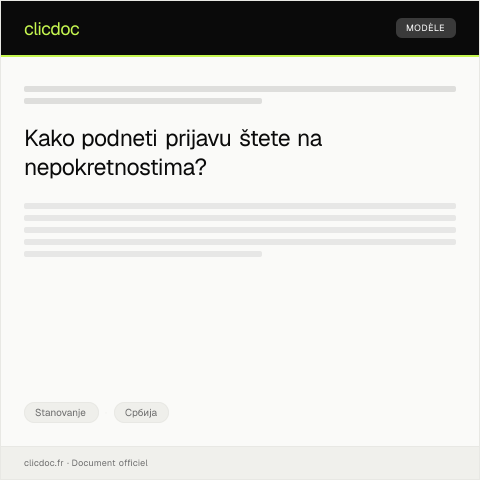 Document preview: Prijava štete izazvane elementarnim nepogodama na nepokretnostima — Stanovanje, Србија