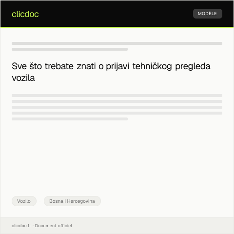 Document preview: Prijava tehničkog pregleda vozila u ovlaštenom servisu — Vozilo, Bosna i Hercegovina