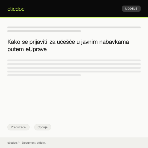Document preview: Prijava za učešće u javnim nabavkama putem eUprave — Preduzeće, Србија