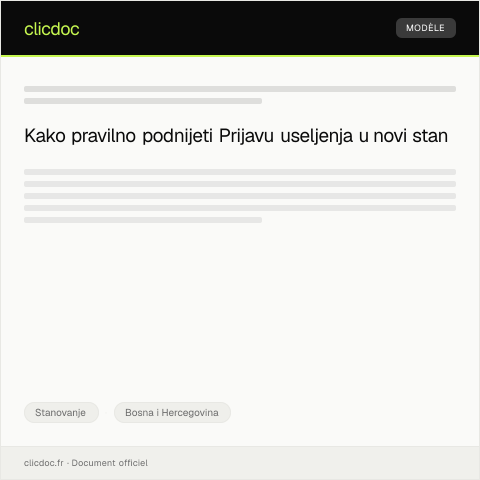 Document preview: Prijava useljenja u novi stan — Stanovanje, Bosna i Hercegovina