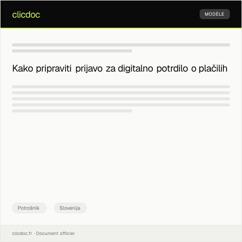 Document preview: Prijava za digitalno potrdilo o plačilih potrošniških računov — Potrošnik, Slovenija