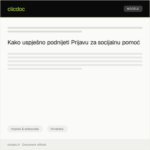 Document preview: Prijava za dodjelu socijalne pomoći — Impots & aidsociale, Hrvatska