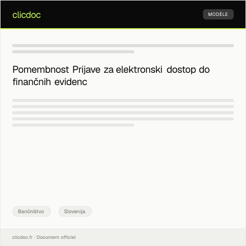 Document preview: Prijava za elektronski dostop do finančnih evidenc podjetja — Bančništvo, Slovenija
