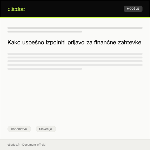 Document preview: Prijava za elektronsko obdelavo finančnih zahtevkov — Bančništvo, Slovenija