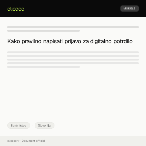 Document preview: Prijava za izdajo digitalnega potrdila za elektronsko bančništvo — Bančništvo, Slovenija