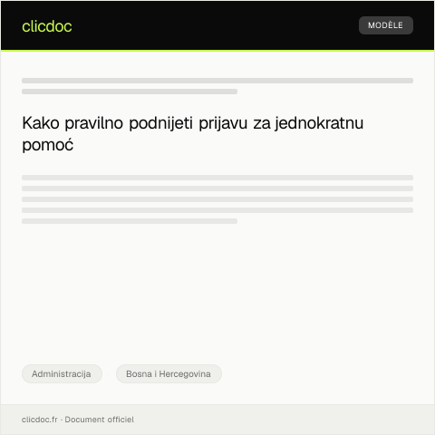 Document preview: Prijava za jednokratnu pomoć — Administracija, Bosna i Hercegovina