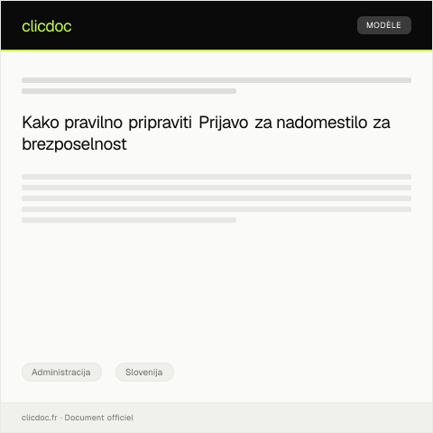 Document preview: Prijava za nadomestilo za brezposelnost — Administracija, Slovenija