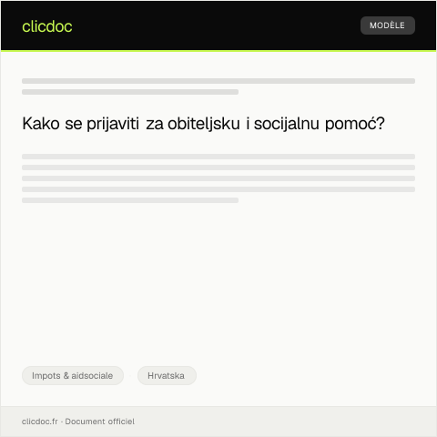 Document preview: Prijava za primanje obiteljske i socijalne pomoći — Impots & aidsociale, Hrvatska