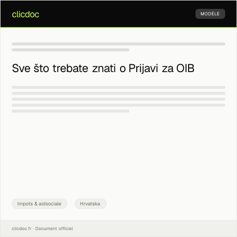 Document preview: Prijava za poreznu identifikacijsku oznaku (OIB) — Impots & aidsociale, Hrvatska