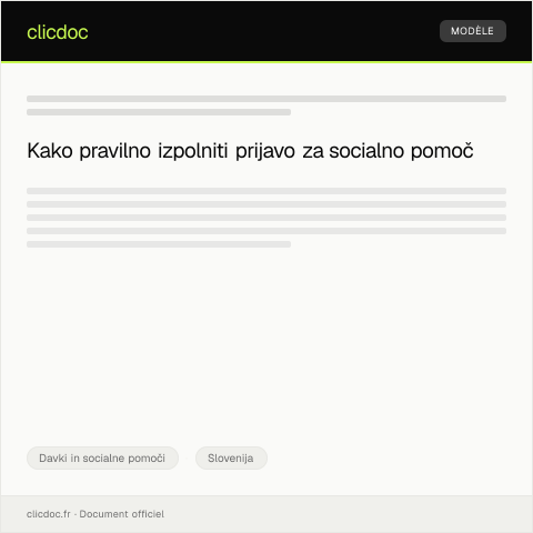 Document preview: Prijava za pridobitev socialne pomoči — Davki in socialne pomoči, Slovenija
