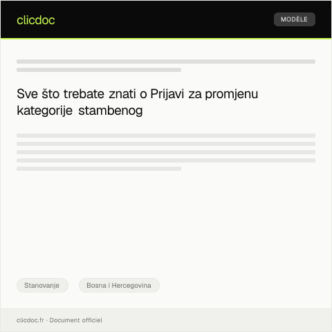 Document preview: Prijava za promjenu kategorije stambenog objekta — Stanovanje, Bosna i Hercegovina