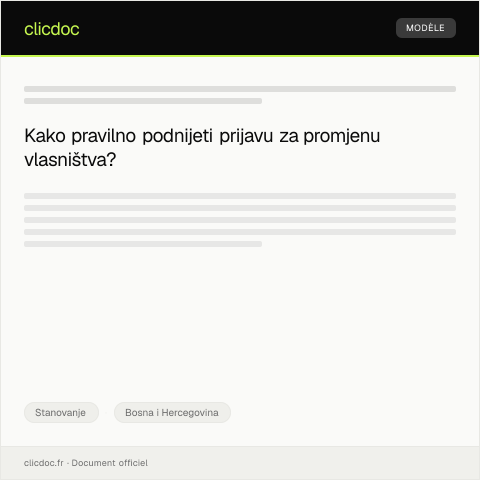 Document preview: Prijava za promjenu vlasništva nad stambenim prostorom — Stanovanje, Bosna i Hercegovina
