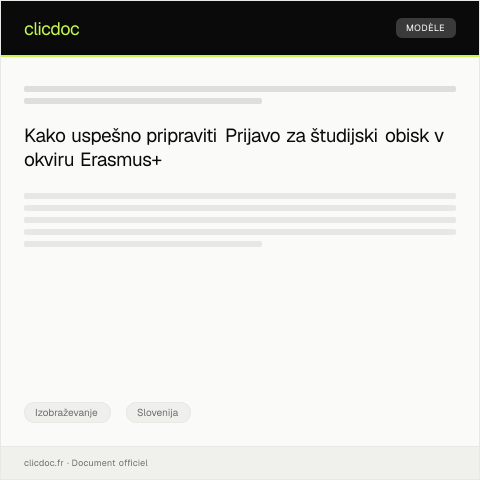 Document preview: Prijava za študijski obisk v okviru Erasmus+ programa — Izobraževanje, Slovenija