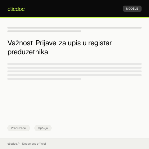 Document preview: Prijava za upis u registar preduzetnika i pravnih lica — Preduzeće, Србија