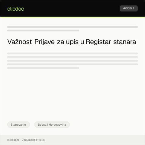 Document preview: Prijava za upis u Registar stanara — Stanovanje, Bosna i Hercegovina