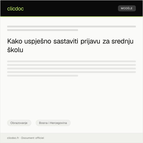 Document preview: Prijava za upis u srednjoškolske ustanove — Obrazovanje, Bosna i Hercegovina