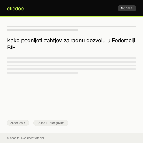 Document preview: Prijava zahtjeva za izdavanje radne dozvole — Zaposlenje, Bosna i Hercegovina