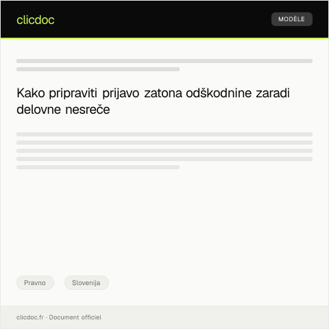 Document preview: Prijava zatona odškodnine zaradi delovne nesreče — Pravno, Slovenija