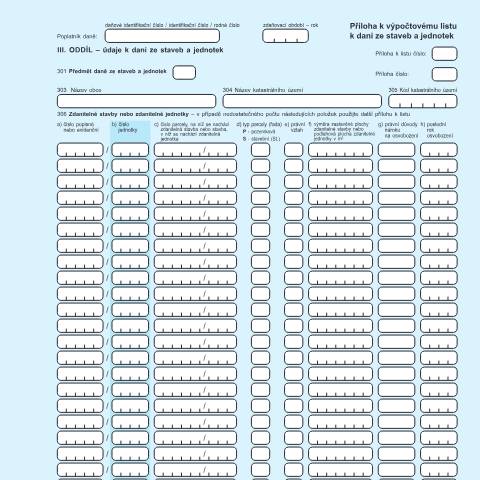 Document preview: Příloha k listu k dani ze staveb a jednotek — Daň z nemovitých věcí — Vyměřovací řízení, Česko (CERFA n°25 5535)
