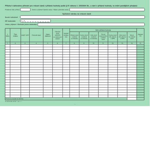 Document preview: Příloha k přiznání pro vrácení daně z přidané hodnoty podle § 81 zákona č. 235/2004 Sb., o dani z přidané hodnoty, ve znění pozdějších předpisů — Daň z přidané hodnoty — Vyměřovací řízení, Česko (CERFA n°25 5572/A)