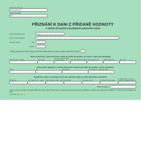 Document preview: Přiznání k dani ve zvláštním režimu jednoho správního místa – OSS (režim Evropské unie) — Daň z přidané hodnoty — Vyměřovací řízení, Česko (CERFA n°25 5568)