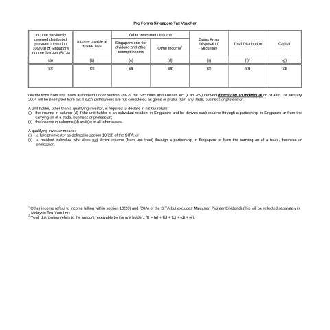 Document preview: Pro Forma Singapore Tax Voucher (Unit Trust) — IRAS / Trust, Singapore (CERFA n°PRO-FORMA-SINGAPORE-TAX-VOUCHER-(UNIT-TRUST)_2013_06_03)