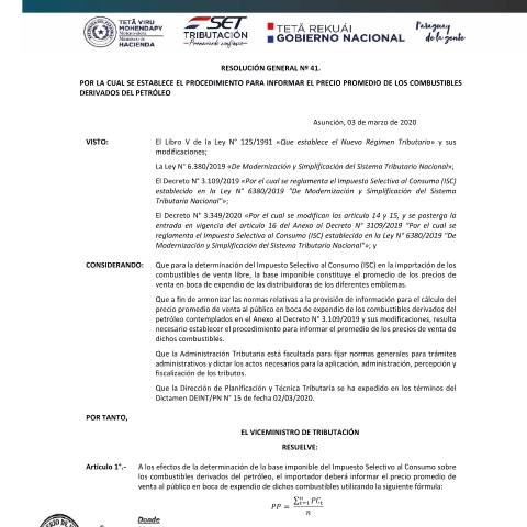 Vista previa del documento RESOLUCION GENERAL N° 41 2020 — Isc, Paraguay