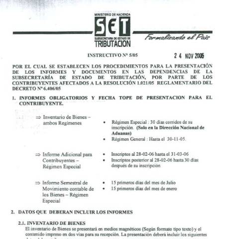 Vista previa del documento Instructivo SET Nº 5 05 — Instructivos, Paraguay
