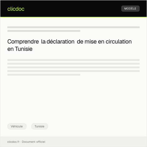 Aperçu du document Procédure de déclaration de mise en circulation – Formulaire V002 — Véhicule, Tunisie