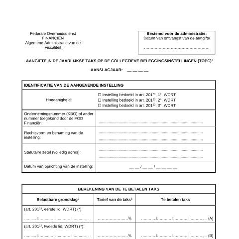 Aperçu du document papieren versie (PDF, 186.51 KB) — Hoe moet ik deze aangifte indienen?, Belgique (CERFA n°124-taks-collectieve-beleggingsinstellingen)