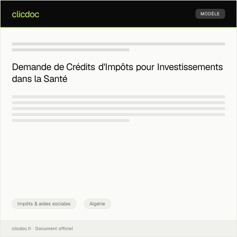 Aperçu du document Procédure de Demande de Crédits d’Impôts pour Investissements dans la Santé - Formulaire CI-29 — Impôts & aides sociales, Algérie