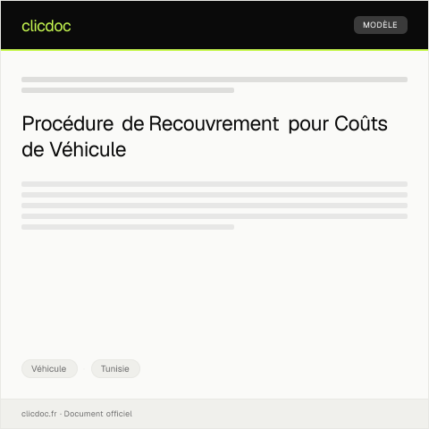 Aperçu du document Procédure de recouvrement de coûts liés à un véhicule – Formulaire V023 — Véhicule, Tunisie