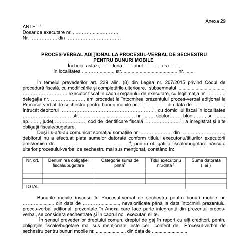 Document preview: Proces-verbal adițional la procesul-verbal de sechestru pentru bunuri mobile (OPANAF 63/2017) — Documente emise, România (CERFA n°A29_OPANAF_63_2017)