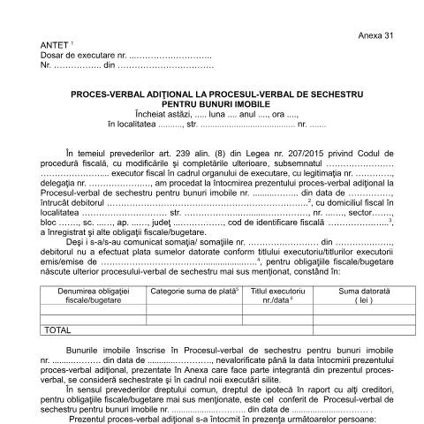 Document preview: Proces-verbal adițional la procesul-verbal de sechestru pentru bunuri imobile (OPANAF 63/2017) — Documente emise, România (CERFA n°A31_OPANAF_63_2017)