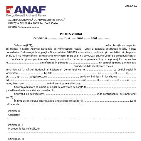 Document preview: Proces-verbal (OPANAF 3838/2015) — Documente emise, România (CERFA n°A1a_OPANAF_3838_2015)
