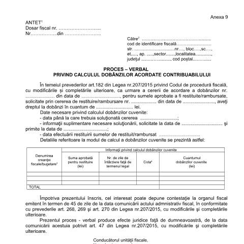 Document preview: Proces-verbal privind calculul dobânzilor acordate contribuabilului (OPANAF 63/2017) — Documente emise, România (CERFA n°A9_OPANAF_63_2017)