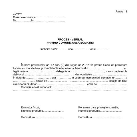 Document preview: Proces-verbal privind comunicarea somației (OPANAF 63/2017) — Documente emise, România (CERFA n°A19_OPANAF_63_2017)
