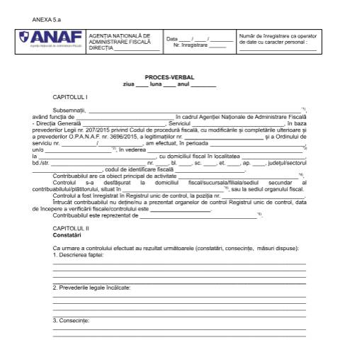 Document preview: Proces-verbal (OPANAF 2117/2018) — Documente emise, România (CERFA n°A5_OPANAF_2117_2018)