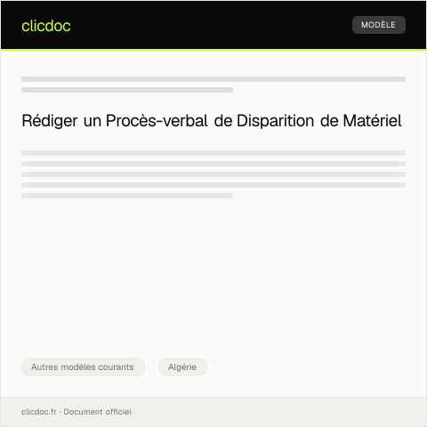 Aperçu du document Procès-verbal de constatation de disparition de matériel — Autres modèles courants, Algérie