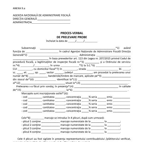 Document preview: Proces-verbal de prelevare probe (OPANAF 3711/2015) — Documente emise, România (CERFA n°O3711_15_A9)
