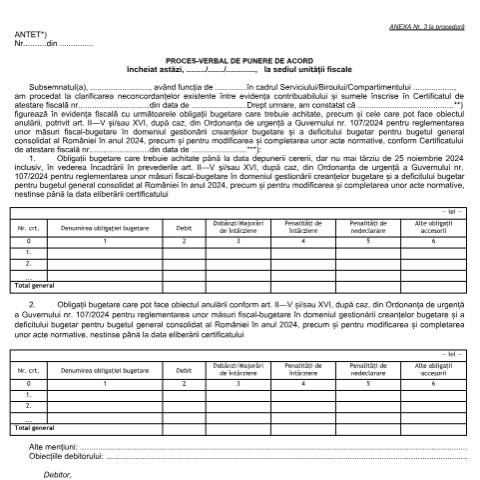 Document preview: Proces-verbal de punere de acord (OMF 5521/2024) — Documente emise, România (CERFA n°A3_OMF_5521_2024)
