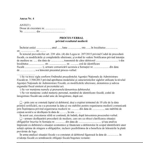 Document preview: Proces-verbal privind rezultatul medierii (OPANAF 1757/2019) — Documente emise, România (CERFA n°A4_OPANAF_1757_2019)