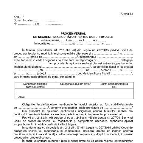 Document preview: Proces-verbal de sechestru asigurător pentru bunuri imobile (OPANAF 63/2017) — Documente emise, România (CERFA n°A13_OPANAF_63_2017)