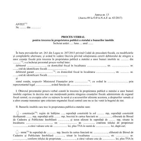 Document preview: Proces-verbal pentru trecerea în proprietatea publică a statului a bunurilor imobile (OPANAF 6942/2024) — Documente emise, România (CERFA n°A13_OPANAF_6942_2024)