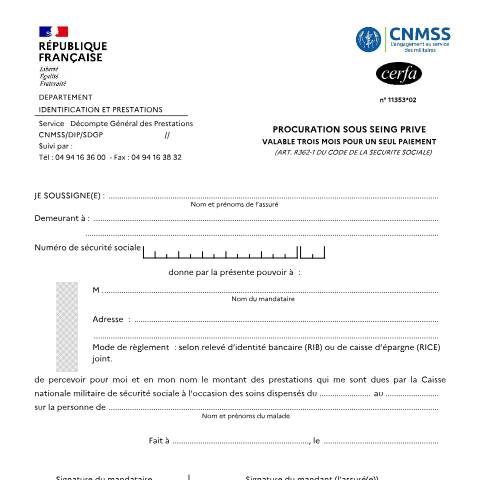 Aperçu du document Procuration sous signature privée valable 3 mois pour un seul paiement — Particuliers, France (CERFA n°11353*03)