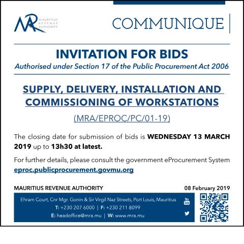 Document preview: Supply, Delivery, Installation and Commissioning of Workstations (08.02.19) — Document, Mauritius (CERFA n°Procurement080219)
