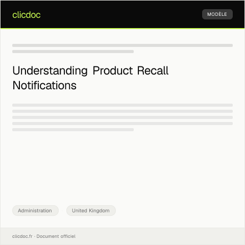 Document preview: Notification of Product Recall Issue — Administration, United Kingdom